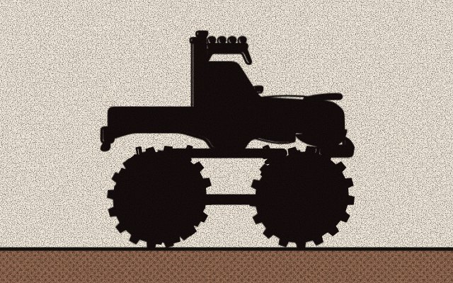 The black shadow of a mystery truck, side on